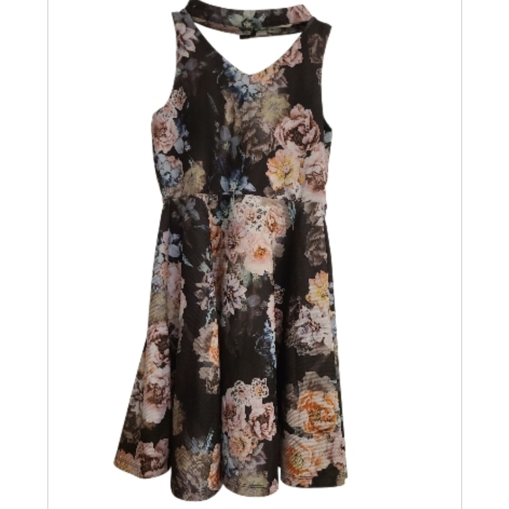 Girls Dress With Built In Matching Choker Floral Print Sleeveless‎ Size 10